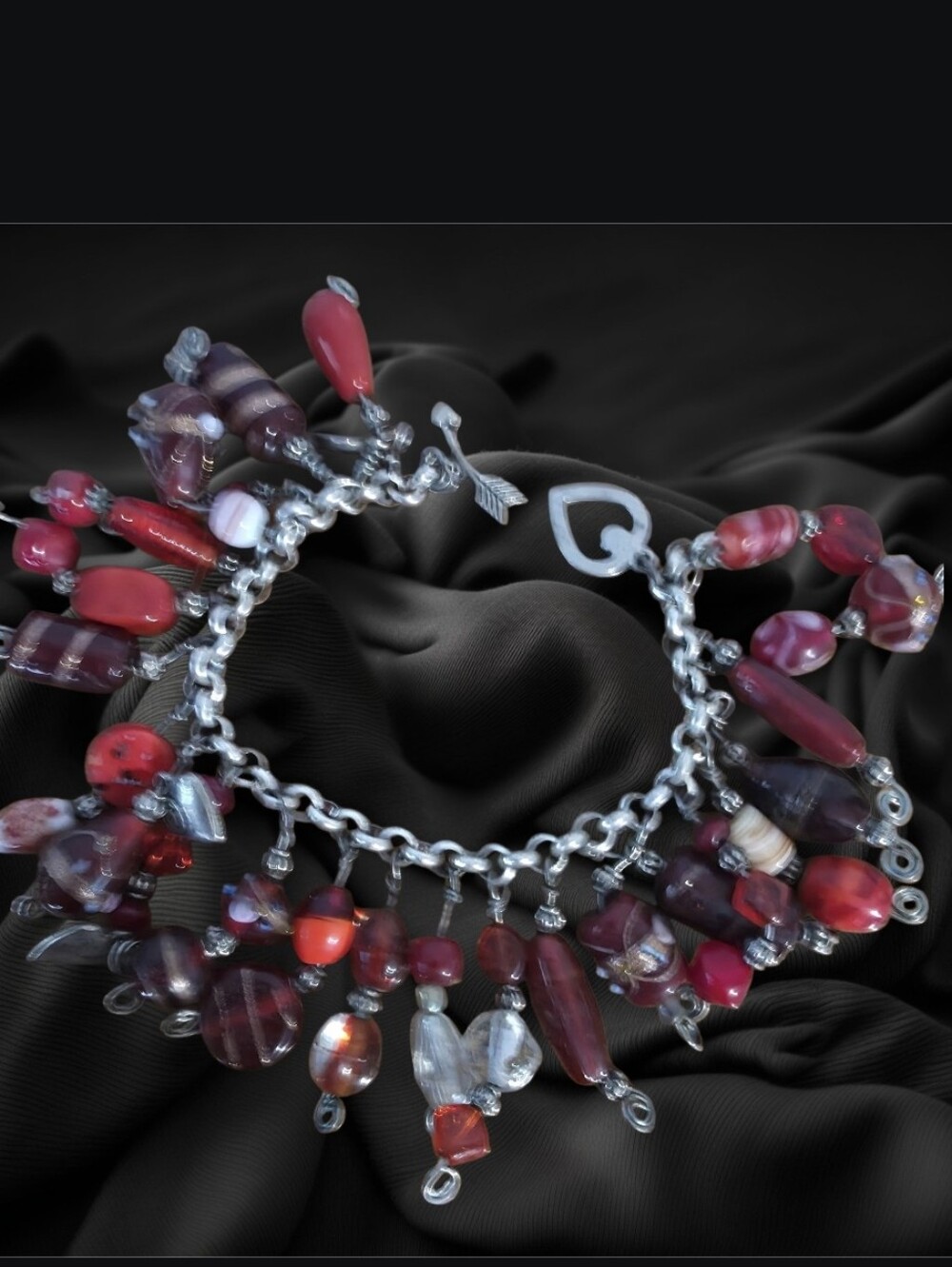 Red Beaded Charm Bracelet - Designer Style..